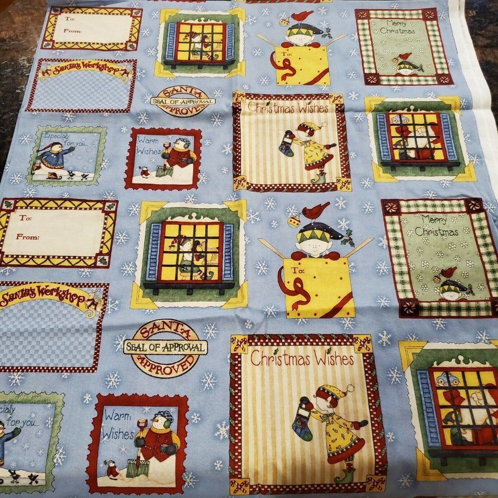 Christmas Santa Workshop Elves Snowman MUMMS THE WORD Debbie Quilt Fabric 2 yard